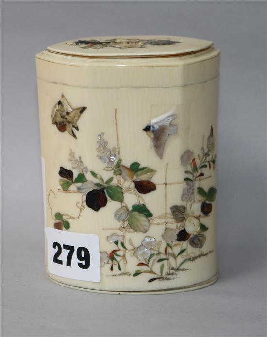 A Meiji period ivory shibayama box / canister
